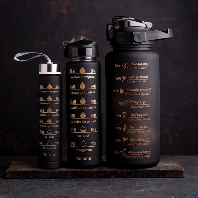 Pack de 3 botellas motivacionales de hidratación
