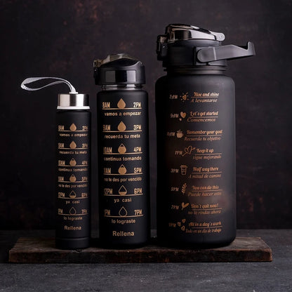 Pack de 3 botellas motivacionales de hidratación