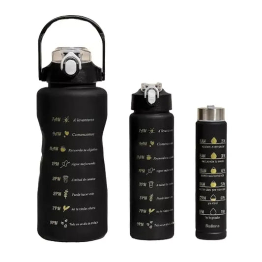 Pack de 3 botellas motivacionales de hidratación